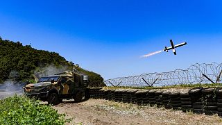 A SPIKE missile is launched during live-fire drills at Yeonpyeong Island near the maritime border with North Korea, 26 June, 2024