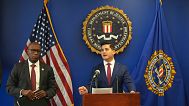 US Attorney Bill Essayli with FBI Assistant Director of the Los Angeles Field Office Akil Davis during a news conference in Los Angeles, Wednesday, June 4, 2025