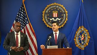 US Attorney Bill Essayli with FBI Assistant Director of the Los Angeles Field Office Akil Davis during a news conference in Los Angeles, Wednesday, June 4, 2025