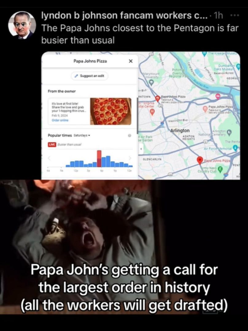 El medidor de pizza del Pentágono se convierte en meme.