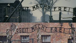 Auschwitz: real photo and digital replica.