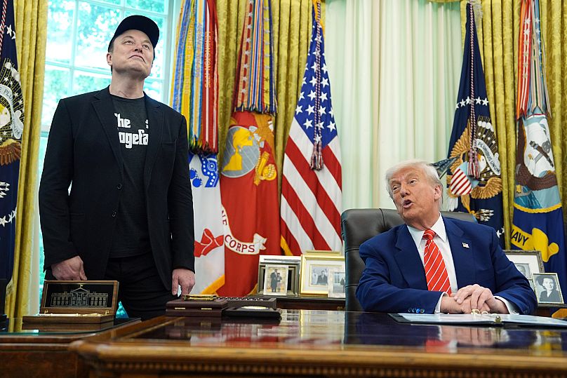 Donald Trump speaks during a news conference with Elon Musk in the Oval Office of the White House - Friday 30 May 2025