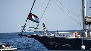 Climate activist Greta Thunberg boards the Madleen boat before setting sail for Gaza along with activists of the Freedom Flotilla Coalition Catania, Italy, June 1, 2025