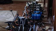 FPV drones are ready to be fired at Russian positions from a shelter in the direction of Kostyantynivka, Donetsk region, Ukraine, Friday 23 May 2025.