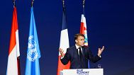 France's President Emmanuel Macron delivers a speech during the Blue Economy and Finance Forum (BEFF)