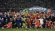 Team of Portugal celebrates after winning the Nations League final soccer match between Portugal and Spain at the Allianz Arena in Munich, Germany, Monday, June 9, 2025. (AP P