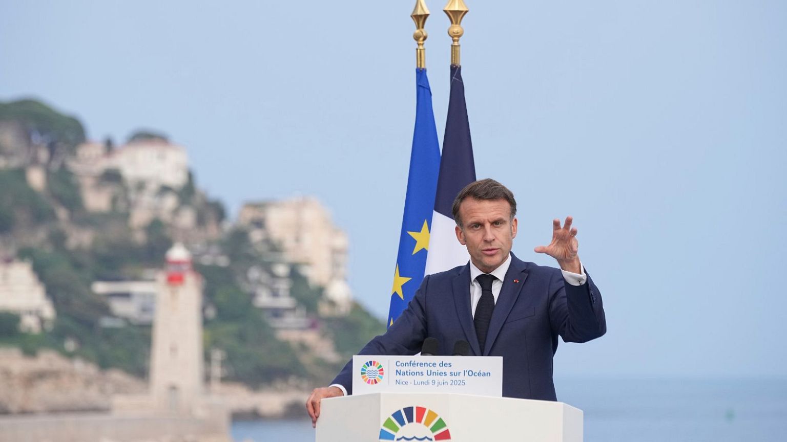 Macron speaks during UNOC3 in Nice, France, 9 June 2025.