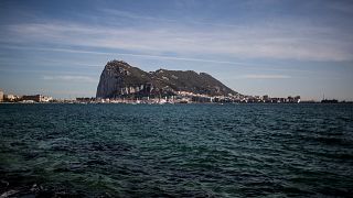 An Aerial view of Gibraltar rock seen from the neighbouring Spanish city of La Linea, Oct. 17, 2019. 