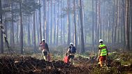 Bomberos trabajan para apagar un incendio forestal al sur de Alvesta, Suecia, el 6 de junio de 2023