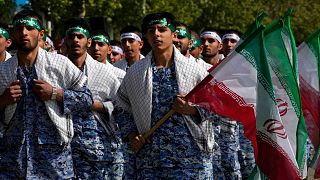 FILE - Volunteer troops of the Iranian army march during Army Day parade at a military base in Iran, 17 April 2024. 