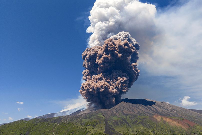 Smoke billows from Mount Etna volcano, 2 June, 2025