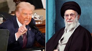 ترکیبی از تصاویری که دونالد ترامپ رئیس جمهور آمریکا و آیت الله علی خامنه ای، رهبر عالی ایران را نشان می دهد. 