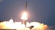 This image from video broadcasted by North Korea's KRT shows what it says is a ballistic missile being launched from an undisclosed location in North Korea, Feb. 20, 2023.