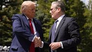 President Donald Trump meets with Britain's Prime Minister Keir Starmer on the sidelines of the G7 Summit, Monday, June 16, 2025, in Kananaskis, Canada.