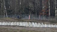 FILE- A Polish soldier at Poland's border with Russia in Dabrowka, Poland, on Saturday Nov. 30, 2024. (AP Photo/Czarek Sokolowski)