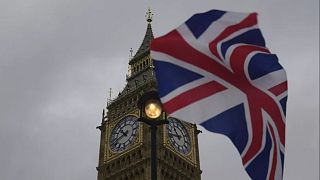 A Union flag is displayed outside the Houses of Parliament, in London, Thursday, May 23, 2024.