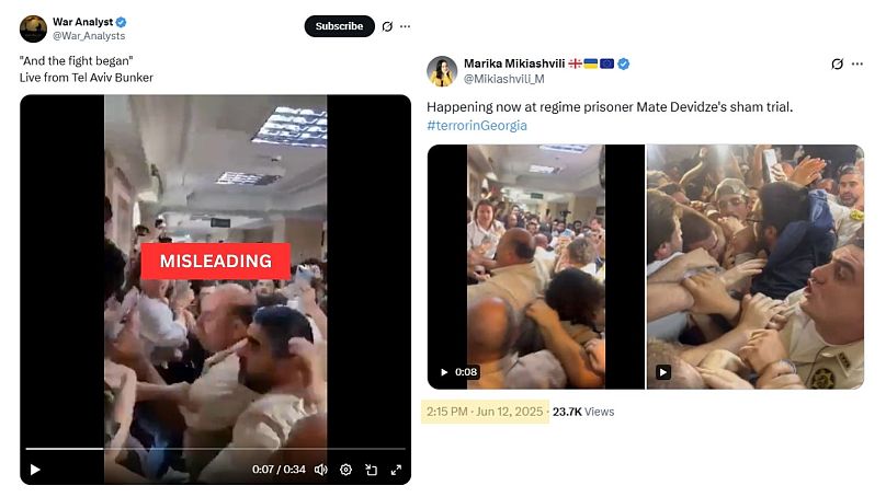 A video showing an altercation at a Georgian court shared on June 12 has been circulating with claims that it shows a fight in a Tel Aviv bunker during an Iranian airstrike.