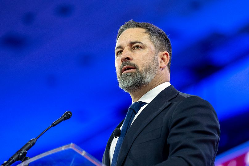 Santiago Abascal, lider prawicowej partii Vox, przemawia podczas konserwatywnej konferencji CPAC, 2024. 