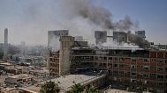 Smokes raises from a building of the Soroka hospital complex after it was hit by a missile fired from Iran in Be'er Sheva, 19 June 2025