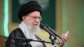 FILE: Supreme Leader Ayatollah Ali Khamenei speaks during a meeting with teachers, in Tehran, Iran, Saturday, May 17, 2025.