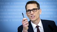Swiss National Bank's (SNB) Chairman of the Governing Board Martin Schlegel speaks during a media briefing at the Swiss National Bank in Zurich, Switzerland, 19 June 2025.