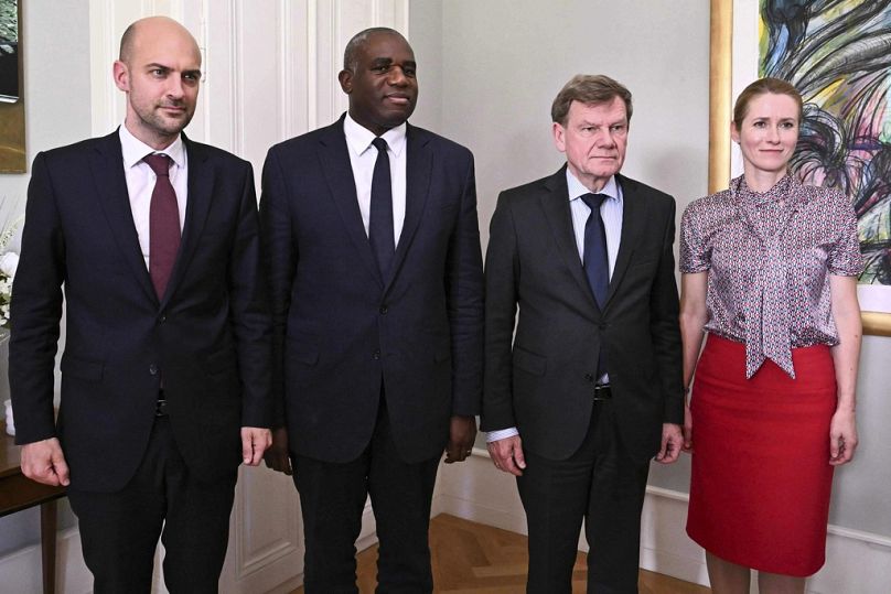 Der britische Außenminister David Lammy, der deutsche Außenminister Johann Wadephul, der französische Außenminister Jean-Noel Barrot und die EU-Außenbeauftragte Kaja Kallas.