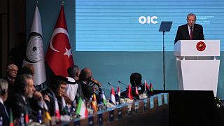 Turkey's President Recep Tayyip Erdogan gives an opening speech during the Council of Foreign Ministers of the Organization of Islamic Cooperation meeting, in Istanbul, Turkey