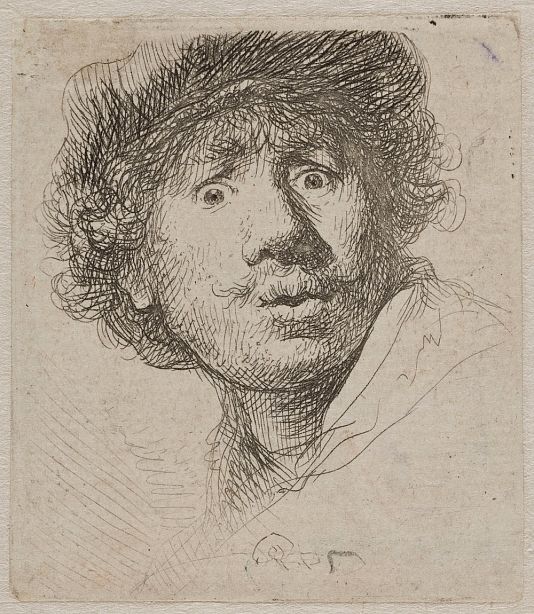 Önarckép sapkában, tátott szájjal – Rembrandt egyik híres metszete 1630-ból