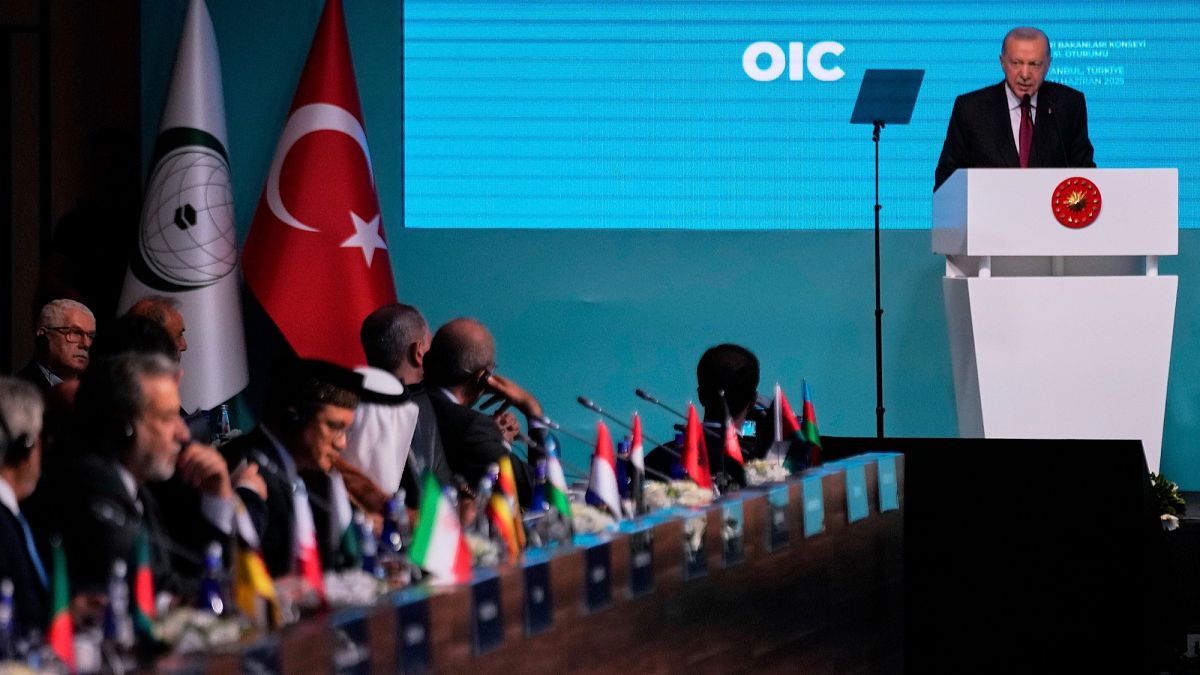 Erdogan addressing the issue of Israeli actions