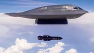 B-2 Spirit bomber dropping a GBU-57 bunker buster bomb
