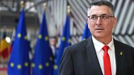 Israel's Foreign Minister Gideon Sa'ar arrives for an EU-Israel meeting at the European Council building in Brussels, Monday, Feb. 24, 2025. 