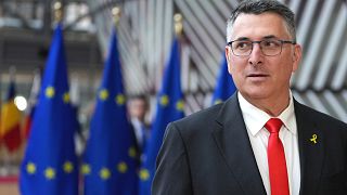 Israel's Foreign Minister Gideon Sa'ar arrives for an EU-Israel meeting at the European Council building in Brussels, Monday, Feb. 24, 2025. 