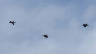 FILE: Israeli fighter jets fly over Beirut during the funeral procession of Lebanon's former Hezbollah leaders, Hassan Nasrallah and his cousin and successor, Hashem Safieddin