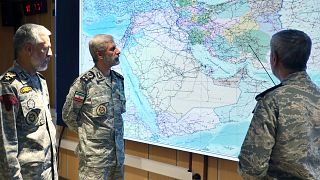ran's army commander-in-chief Gen Amir Hatami, Admiral Mahmoud Mousavi and Admiral Habibollah Sayyari attend a meeting in Zolfaghar central headquarters, 23 June 2025