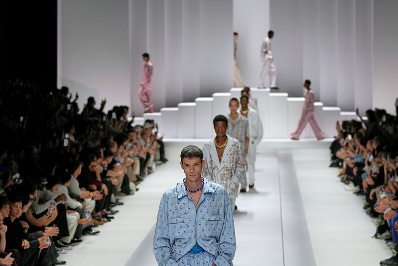 Pyjamas took centre stage at Dolce & Gabbana, turning sleepwear into the season’s most stylish daywear.