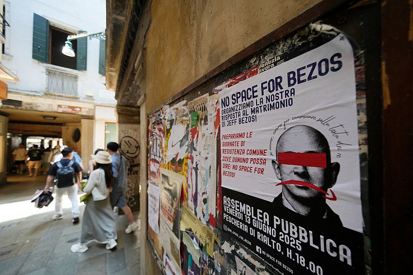 No Space For Bezos protest poster in Venice