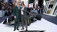 Brad Pitt, left, and Tom Cruise pose for photographers upon arrival at the EU premiere of the film 'F1 The Movie'  in London. 