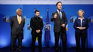 European Council President Antonio Costa, Ukraine's President Volodymyr Zelenskyy, NATO chief Mark Rutte and EU Commission President Ursula von der Leyen, 24 June, 2025