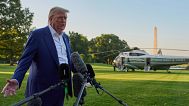 President Donald Trump speaks with reporters before boarding Marine One on the South Lawn of the White House, 24 June, 2025