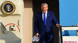President Donald Trump arrives at Amsterdam Schiphol Airport ahead of the NATO summit, taking place in The Hague, Netherlands, Tuesday, June 24, 2025