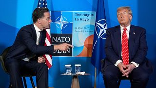 President Donald Trump meets NATO Secretary General Mark Rutte at the NATO summit in The Hague, Netherlands, Wednesday, June 25, 2025. (AP Photo/Alex Brandon)