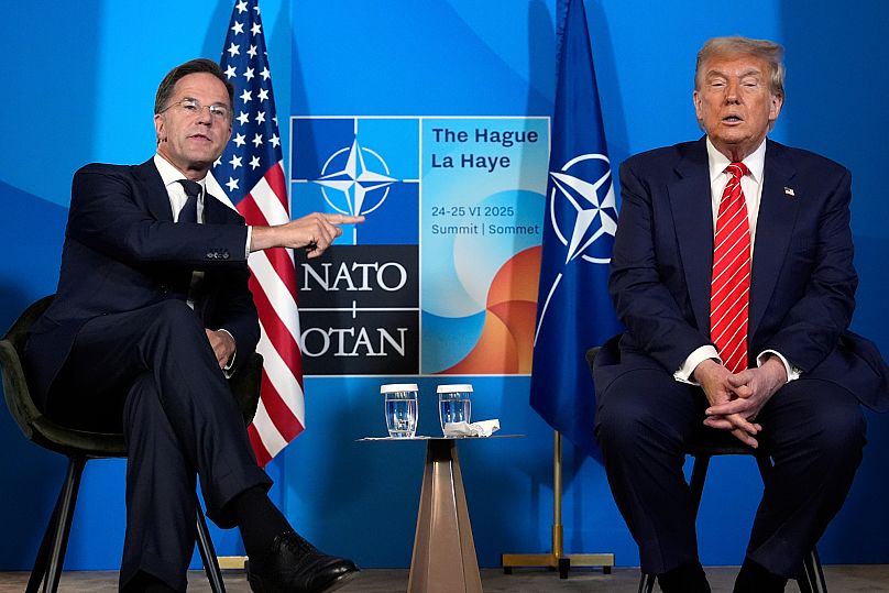 Le président américain Donald Trump rencontre le secrétaire général de l'OTAN, Mark Rutte, lors du sommet de l'OTAN à La Haye, aux Pays-Bas, le mercredi 25 juin 2025