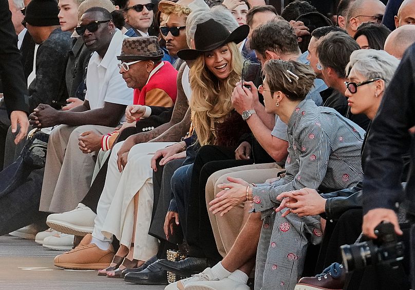 Beyoncé and Jay-Z photographed front row at the men's Louis Vuitton Spring-Summer 2026 show