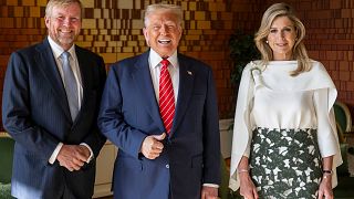 President Donald Trump poses with Netherland's King Willem Alexander and Netherland's Queen Maxima at the Paleis Huis den Bosch
