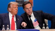 President Donald Trump and NATO Secretary General Mark Rutte attend a plenary session at the NATO summit in The Hague, Netherlands, June 25, 2025. 