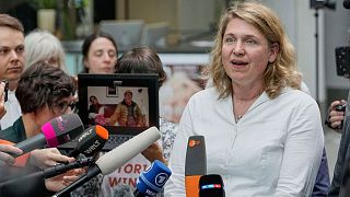 Roda Verheyen, lawyer for Peruvian farmer Luciano Lliuya, speaks after the verdict in the climate damages case against RWE in the Higher Regional Court in Hamm, 28 May 2025. 