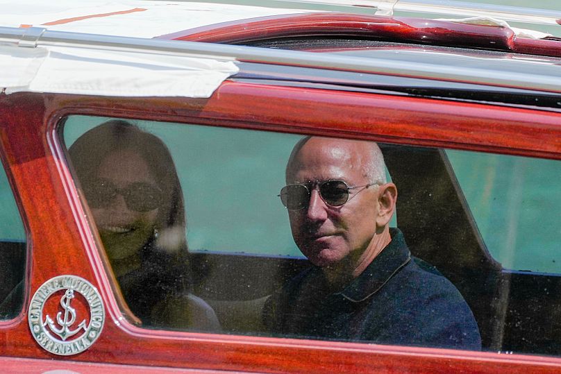 Jeff Bezos and Lauren Sánchez arrive by boat in Venice - Wednesday 25 June 2025