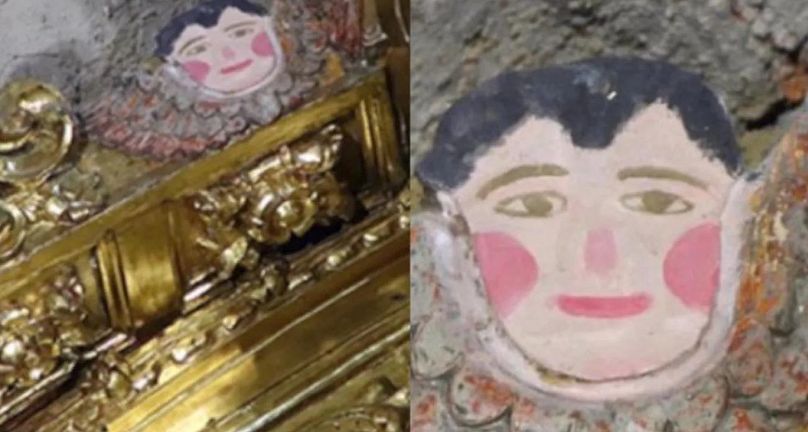 Detail of the figure replacing one of the angels in the main altarpiece of the Parish Church of San Sebastián - Cantabria