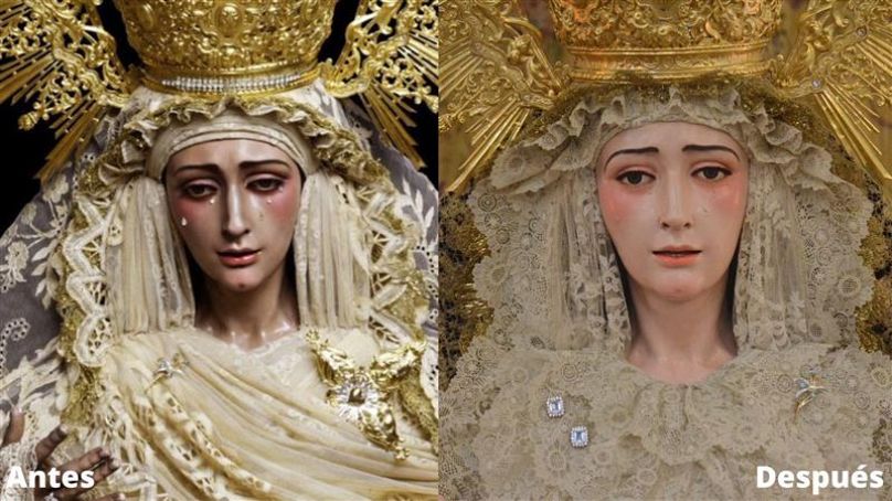 Before and after the restoration of the Virgin Dulce Nombre de Bellavista - Photos: Journalist and member of the brotherhood.
