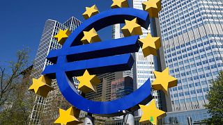 A view of the European currency Euro sculpture